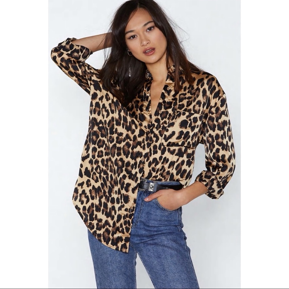 Leopard button down blouse